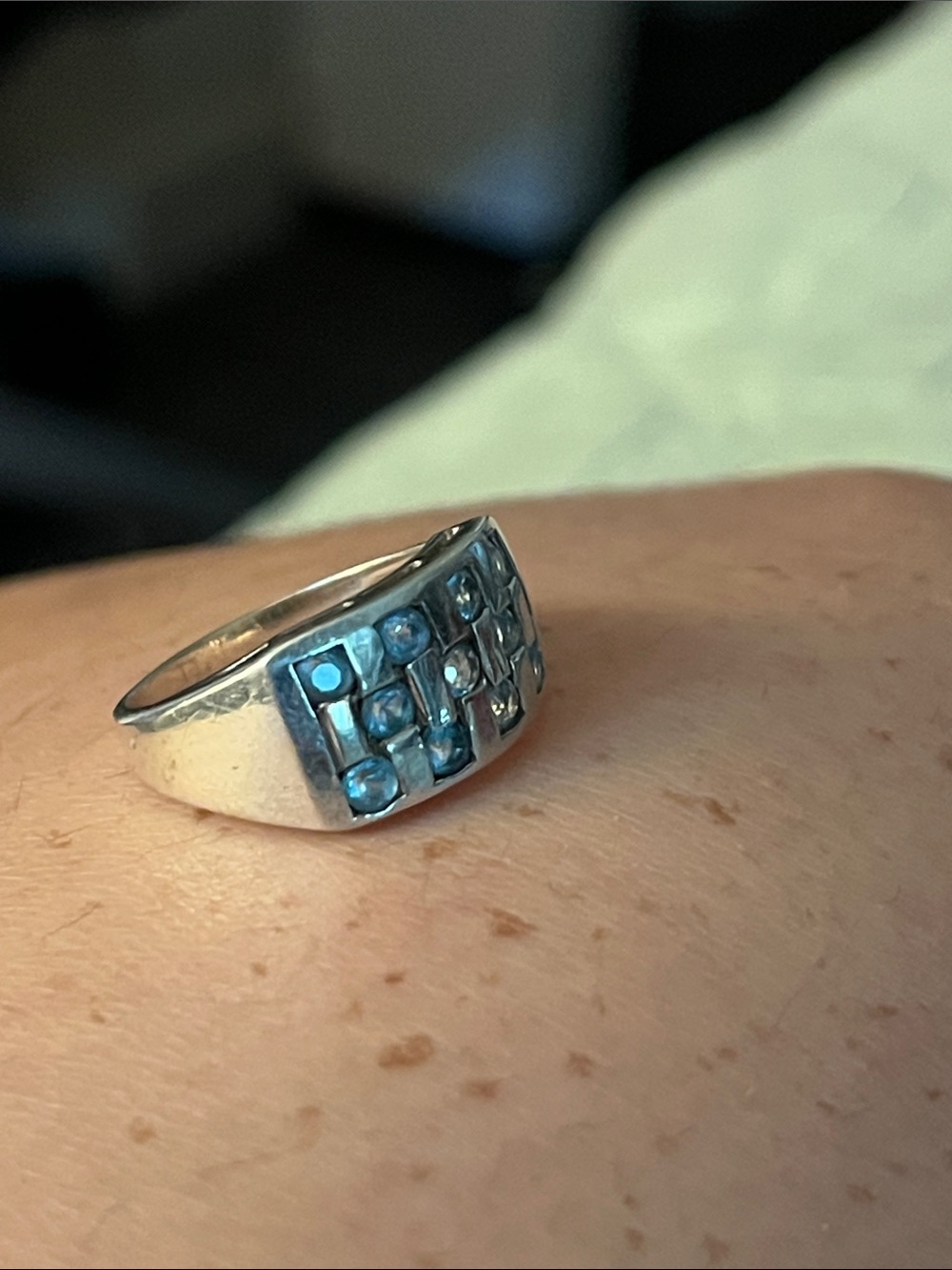 KARL LAINE Blue Topaz Checkerboard Retro Sterling ring - size 5 - Picture 3 of 16